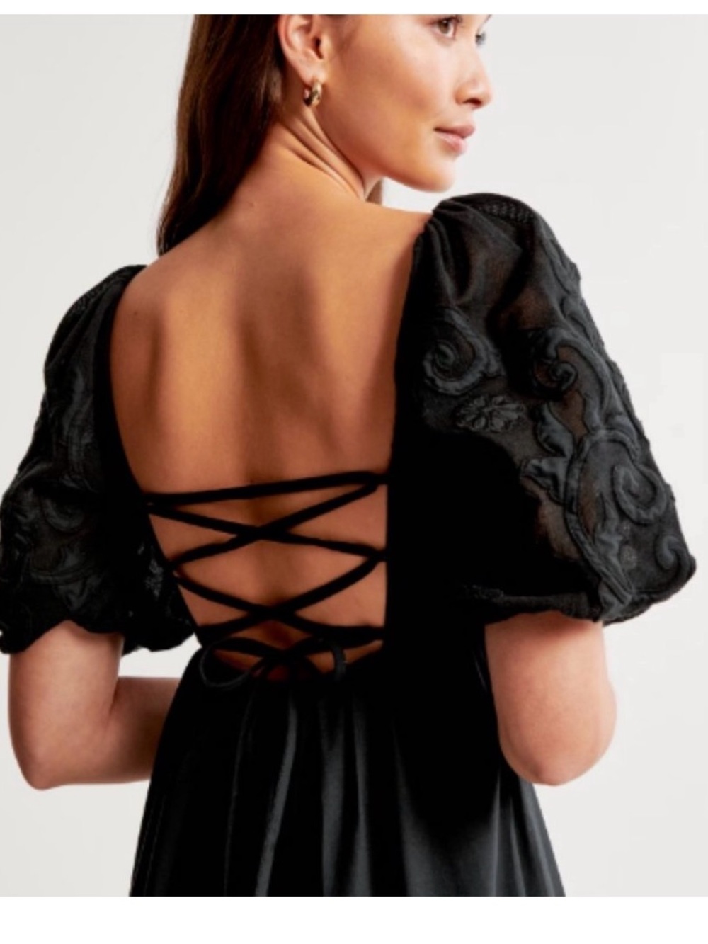 Abercrombie & Fitch Black Dress with Puff Sleeves L - Picture 4 of 16